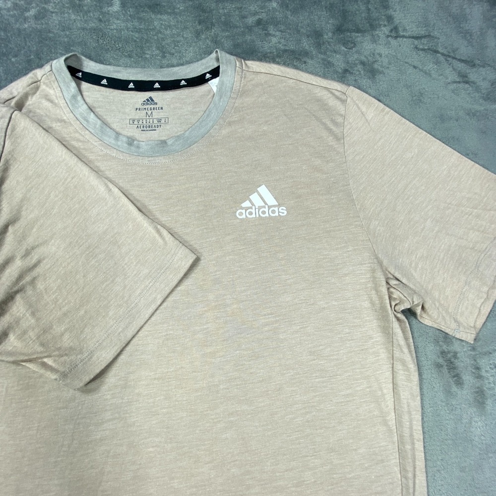 Adidas Shirt Aeroready Primegreen Mens Medium Beige Short Sleeve Activewear Gym